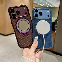 Coque de téléphone magnétique à paillettes diamantées pour iPhone 18 Pro 17 Air 16 15 14 Plus 13 17 Pro Max avec support miroir intégré