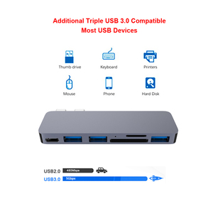 DC6S Macbook Pro ハブ デュアルポート USB-<span class=keywords><strong>C</strong></span> ハブ 2* USB-<span class=keywords><strong>A</strong></span> 3.0 カードリーダー Macbook Pro ハブ Macbook Air カードリーダー - Product Image 6