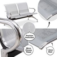 Chaise d'attente aéroportuaire 2 places, siège rembourré en PVC noir, accoudoirs en acier chromé laminé à froid, panneau perforé, vente en gros pour cliniques