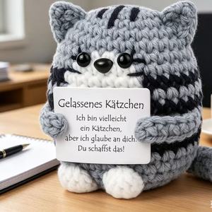 Peluche de <span class=keywords><strong>Gato</strong></span> Tabby de Ganchillo Suave con Tarjeta de Ánimo, Figura de Gatito Positiva Hecha a Mano para Decoración de Oficina y Dormitorio - Product Image 3