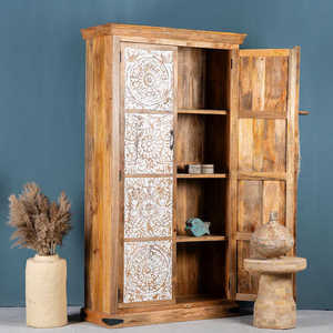 Luxury Handcrafted Solid Wood Display Cabinet with Brown Finish Doors and Functional Multi Storage Compartmets for Modern - Product Image 2