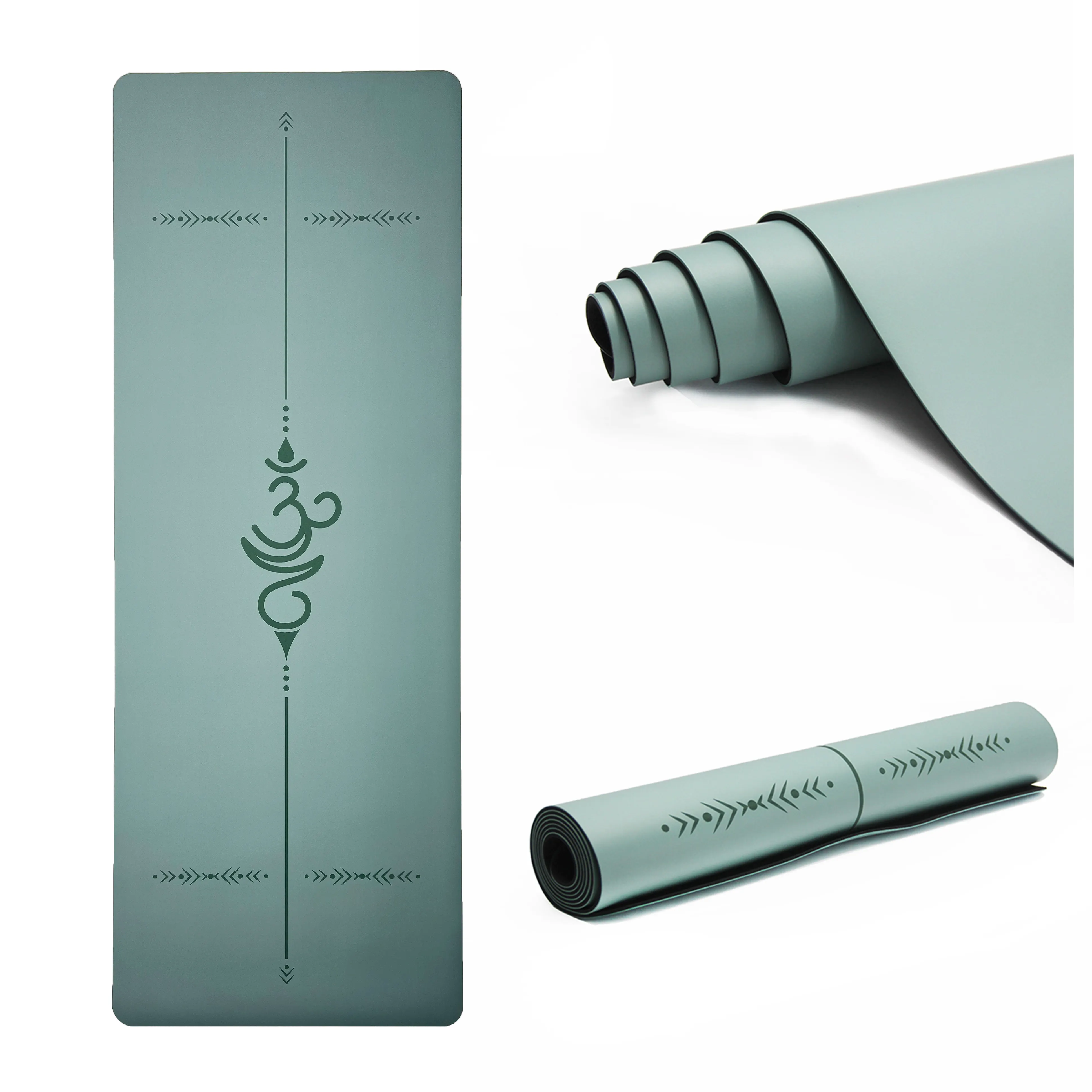 2020 chaud nouvelle couleur Pantone personnalisable Original armée vert PU caoutchouc 4mm épaisseur tapis de Yoga avec ligne de corps