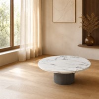 Table basse moderne en pierre blanche avec base cylindrique, personnalisable pour les projets d'hôtels et de villas