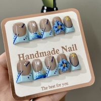 Ongles à presser bleus Sweet&cool Duck Mouth 100% faits à la main, vente chaude, ongles artificiels de luxe français, 10 pièces/ensemble, vente en gros