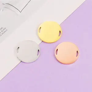 3 Farben DIY Custom Name Firmenlogo Hochglanz polierter Zirkon Eingelegter 15mm Durchmesser Runder Scheiben anhänger