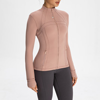 SUHE TS-009 Yoga - Camiseta deportiva de manga larga para mujer con cremallera, cuello con lazo, ajuste regular, color liso, tejido dulce y efecto lavado