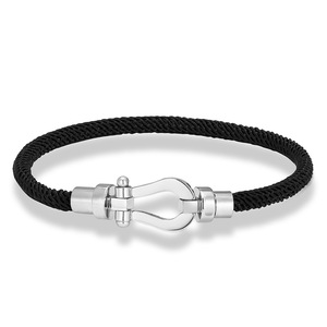Bracelet en corde tressée avec boucle en fer à cheval en acier inoxydable, 19cm 21cm 23cm, style industriel unisexe, cadeau de bijoux - Product Image 2