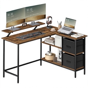 <span class=keywords><strong>Scrivania</strong></span> angolare a L in metallo con 2 cassetti spaziosi, supporto per monitor da gaming, ripiano regolabile per computer, ideale per l'home office - Product Image 1