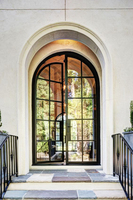 Diseño de puerta de entrada de casa retro francesa de arco marco de acero negro extremadamente estrecho puertas de ventana de acero antiguas para interior de casas