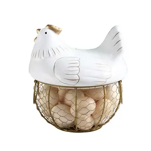 Creativo carino cucina stoccaggio coperchio in ceramica pollo cremagliera in ferro cestino portaoggetti può contenere uova cesto di uova di filo di pollo