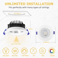 SAA certifié vers le bas lumière intérieure 3CCT encastré dimmable spot vers le bas Australie standard IP54 étanche antireflet hôtel lumière