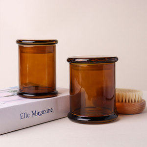 Venta al por mayor de fábrica, contenedores de velas de vidrio de Color en aerosol, resistencia al calor, capacidad personalizada, tarro de vela de Danubio con tapa para Deco - Product Image 2