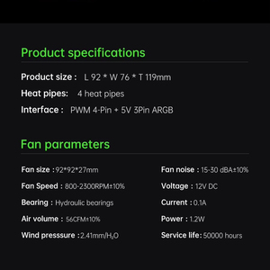 SNOWMAN Advanced 4 Heat Pipe ARGB CPU Cooler PWM Fan Customizable Lighting Effects Aluminum Heatsink for Intel for AMD - Product Image 4