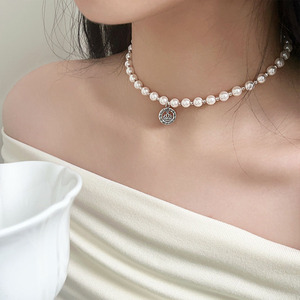 925 Sterling <b>Silver</b> Pearl Necklace With Crown Charm For Women Elegant <b>Choker</b> Everyday Wear - Product Image 2