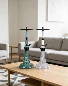 <b>Crystal</b> Glass Hookah Modern Shisha Pipe Black Metal Stem Clear Base Lounge Bar Display - Product Image 2