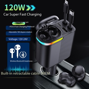 Cargador de Coche con Auriculares Bluetooth para Llamadas, Cargador de Coche de Carga Rápida de <span class=keywords><strong>120W</strong></span> con Luz Ambiental de Cielo Estrellado - Product Image 5