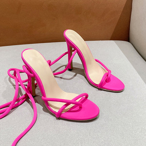 2025 Primavera Verano sandalias grandes de tacón fino para mujer, zapatos de tacón alto con punta abierta para discoteca con correa para el tobillo - Product Image 2