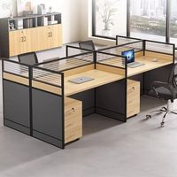 Table de bureau commerciale moderne avec tiroirs et ensemble de chaises, poste de travail de bureau pour 6 personnes, bureaux modulaires