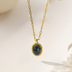 Collar de Moda Lujoso y Retro para Mujer con Colgante de Ojo de Gato y Piedras, Collar de Acero Inoxidable con Baño de Oro de 18K PVD - Product Image 3