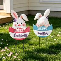 Set di 2 Decorazioni da Giardino Creative in Metallo a Forma di Uovo di Pasqua e Coniglio per Splendide Decorazioni Pasquali