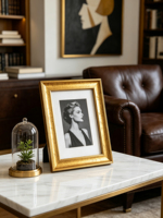 Cadre photo mural en bois carré étroit doré et argenté pour décoration intérieure européenne, cadre classique en bois pour peinture à l'huile