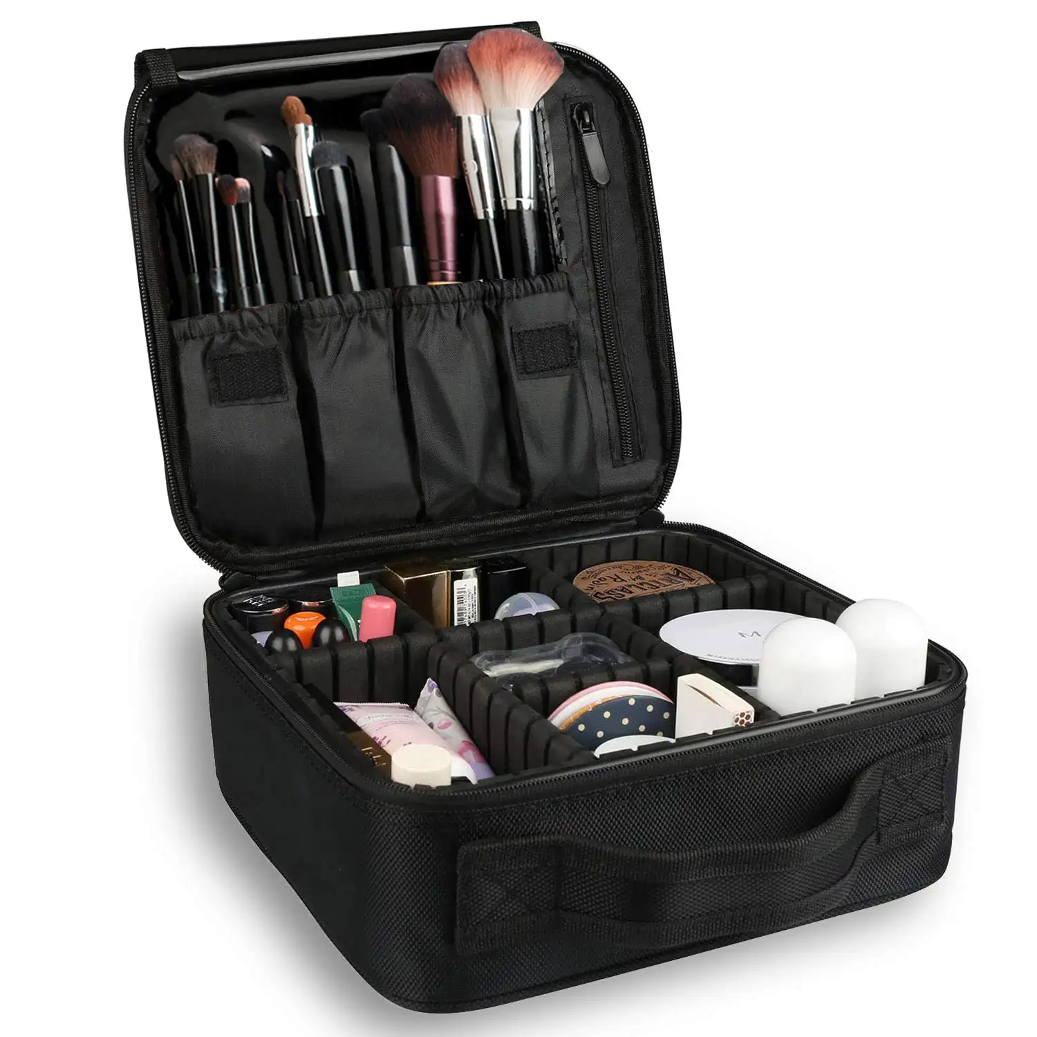 Casing Makeup Perjalanan Kustom Kulit PU Portabel Organizer Makeup Kereta Casing Makeup Tas Kosmetik dengan Pembagi Dapat Diatur