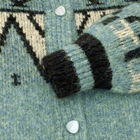 Damen-Strickjacke mit Rundhalsausschnitt, Ethnischer Geometrischer Jacquard, Einreihig, Gestreifte Manschetten, Kurz Geschnitten, Lange Ärmel, Offene Vorderseite