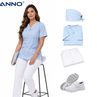 Ensemble uniforme médical ANNO 4 pièces pour gynécologie et obstétrique, tenue de travail florale avec bonnet et chaussures médicales antidérapantes certifiées CE pour sage-femme