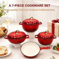 Rouge 7 pièces revêtement céramique antiadhésif ensemble de cuisinière en fonte émaillée ensemble de cuisinière avec couvercle
