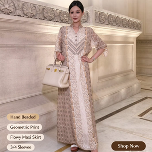 Abaya Elegante e <span class=keywords><strong>Chic</strong></span> da Donna, Ricamata a Mano, in Poliestere, Hijab Musulmano, Lunghezza alla Caviglia, Manica Lunga, per Matrimoni Autunno Inverno - Product Image 1