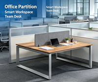 Poste de travail double avec panneau de séparation en tissu, bureau à effet bois, cadre métallique robuste