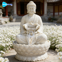Outdoor Large Hand-Carved Traditional Marble Buddha Statue with Custom Fountain for Garden & Temple Decoration