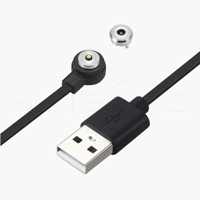 HYTEPRO M523 Rundes 2-Pin Magnetisches Ladekabel, Schwarz 1M TPE Flachkabel, USB A Stecker, RoHS für Wearables Medizinische IoT-Geräte