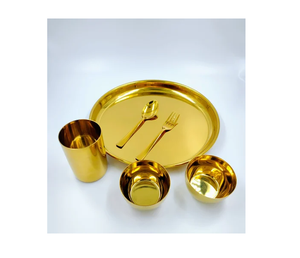 Elegante Juego de Platos Thali Reutilizables de Acero Inoxidable con Recubrimiento PVD Dorado Real, Juego de Comedor de Lujo Premium para Ocasiones Especiales y Festivas - Product Image 1