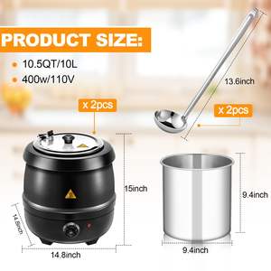 Calentador de Sopa Eléctrico HUAZE de 10.5 Cuartos, Olla Comercial Negra con 2 Cucharones de Acero Inoxidable - Product Image 2