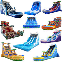 Toboggan aquatique gonflable géant de 30 pieds, qualité commerciale, palmier tropical, toboggan à double voie avec piscine