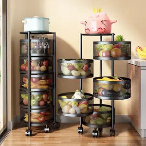 Tianjin ZHA Brand Storage Rack 5-tier Black Metal Wire Rotating Circle Storage Shelf for Kitchen Vegetable & Fruit Organizer