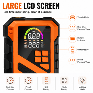 Portable Jump Starter Tire Inflator 150PSI 12V <b>Car</b> Battery Booster with LCD Display LED Light Power Bank Air Compressor OEM ODM - Product Image 4