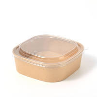 Bol à salade carré en papier kraft écologique jetable, plusieurs tailles, biodégradable, compatible micro-ondes, avec couvercle, MOQ 300 pièces, fabriqué en usine au Shandong