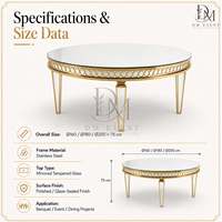 Table ronde pour événements de mariage avec base ouverte en acier inoxydable doré personnalisé et plateau en verre trempé miroir