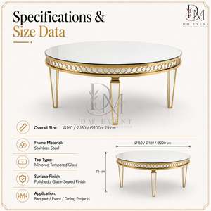 Mesa Redonda Personalizada para Eventos y Bodas con Base Abierta de Acero Inoxidable Dorado y Cubierta de Vidrio Templado Espejado - Product Image 5
