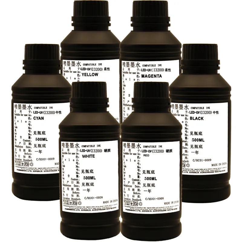 Baishixin venta al por mayor de alta calidad 500ML duro LED UV tinta UV impresora DTF neutral y suave tinta UV para Epson i 3200 cabezal de impresión