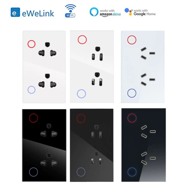 Matter Smart Home Wall Sockets with Wifi Control Outlets and Switches IP66 15A 2 AC Outlets Homekit Compatible