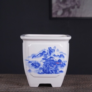 Juego de macetas de cerámica personalizables YiXing, flores azules y blancas pintadas a mano para grandes macetas de bonsái esmaltadas para jardín al aire libre para el hogar - Product Image 1