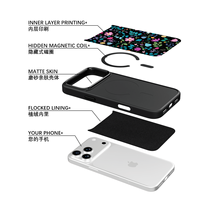 Coque de téléphone AG Feeling Black Edge avec motif floral doré sur fond noir pour iPhone 17, 17 Pro Max, 16 Pro, 15 – Coque magnétique