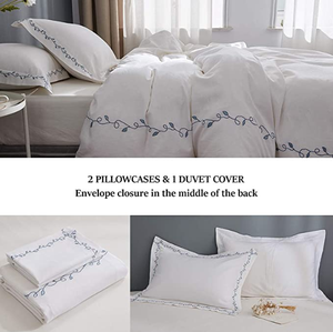 French Linen Duvet Cover Set 3pcs Embroidered Willow <strong>Leaf</strong> 100% Cotton Blend Soft Breathable Luxury <strong>Bedding</strong> (King, Embroi - Product Image 3