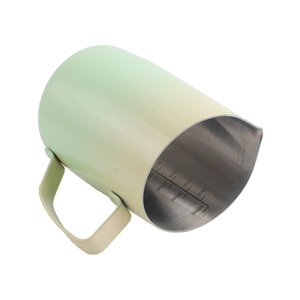 Jarra de leche de acero inoxidable 304 al por mayor, jarra para arte latte con pintura degradada antiadherente, taza para espumar con boquilla puntiaguda de 430 ml - Product Image 6