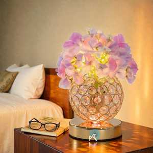 Lampe de <span class=keywords><strong>table</strong></span> rechargeable à LED en forme de fleur artificielle, cristal, pour cuisine, chambre, bureau, décoration intérieure, Hortensia rose en pot - Product Image 6