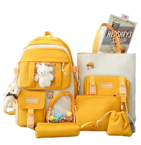 حقيبة ظهر عصرية للطلاب حقائب مدرسية كبيرة من النايلون مكونة من خمس قطع سعة كاجوال للطلاب التسول للفتيات