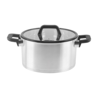Ensemble de casseroles et poêles en acier inoxydable de forme droite, personnalisable par l'usine OEM, avec couvercle en verre plat